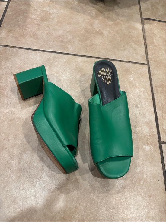 Charlotte Stone Shoes - Charlotte Stone Green Leather Platform Heeled Sandals